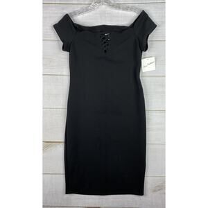 Olivia Matthews Dress Size S Basic Black Cocktail Off Shoulder Stretch Mini NWT